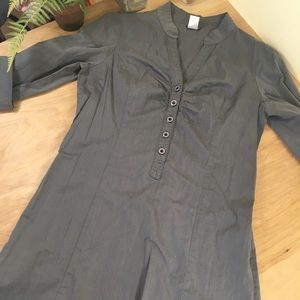 Grey ruched front shirt dress